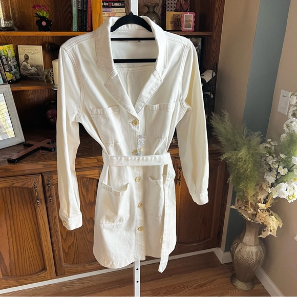 ASOS Cream Button Front Belted Denim Trench Coat US Size 10 NWT - Picture 3 of 13
